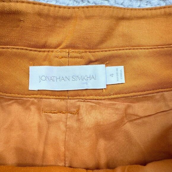 Jonathan Simkhai Winn High Waisted Linen Blend Shorts Mandarin Orange - Picture 5 of 11